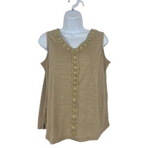 Croft & Barrow Beige Sleeveless Crochet Trim Tank Top Womens Small Petite
